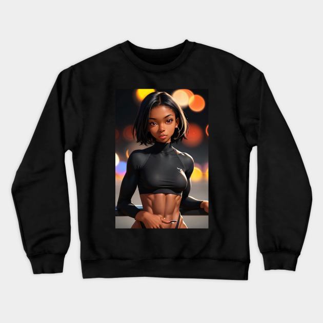 Hot, Fit, Anime Girl of Color Crewneck Sweatshirt by FurryBallBunny